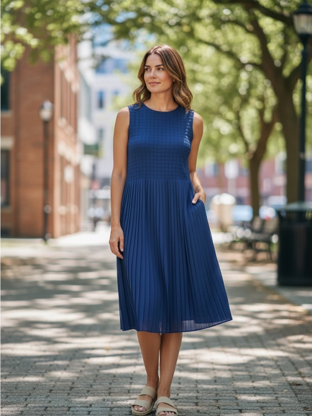 NWT Lafayette 148 New York Navy Pleated Dress Small MSRP $698